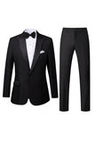 2 Piece Black One Button Peak Lapel Men's Prom Suits