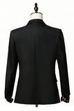 2 Piece Black One Button Peak Lapel Men's Prom Suits