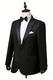 2 Piece Black One Button Peak Lapel Men's Prom Suits