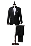 2 Piece Black One Button Peak Lapel Men's Prom Suits