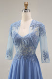 Velvet Burgundy A-Line Appliqued Long Mother of the Bride Dress with Beading