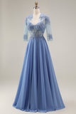 Velvet Burgundy A-Line Appliqued Long Mother of the Bride Dress with Beading