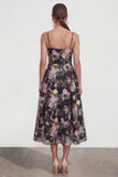 A Line Spaghetti Straps Midi Printed Multi Floral Dress