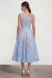Pink One Shoulder A-Line Midi Floral Dress