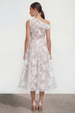 Pink One Shoulder A-Line Midi Floral Dress