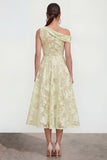 Pink One Shoulder A-Line Midi Floral Dress