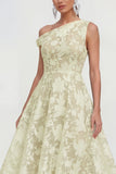 Pink One Shoulder A-Line Midi Floral Dress