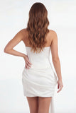 Strapless Bodycon White Mini Graduation Dress with 3D Flowers