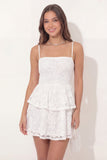 White Lace Floral A Line Tiered Ruffle Mini Graduation Dress