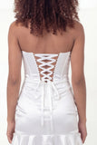 White Sweetheart Satin Corset Ruched Mini Graduation Dress with Ruffles