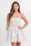 Strapless White Appliqued Corset A Line Mini Dress