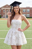 Strapless White Appliqued Corset A Line Mini Dress