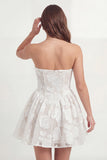 Strapless White Appliqued Corset A Line Mini Dress