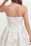 Strapless White Appliqued Corset A Line Mini Dress