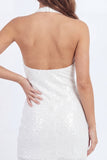Sparkly White Halter Bodycon Mini Dress with Sequins