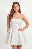 Floral A Line Strapless Mini White Dress