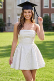 Floral A Line Strapless Mini White Dress