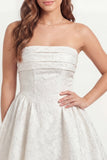 Floral A Line Strapless Mini White Dress