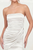 White Strapless Ruched Bodycon Mini Dress with Sash