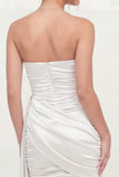 White Strapless Ruched Bodycon Mini Dress with Sash