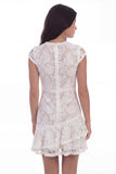 White Lace Round Neck Ruffled Short Graduation Dress with Sleeves