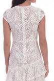 White Lace Round Neck Ruffled Short Graduation Dress with Sleeves