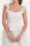 White Floral Corset A Line Tiered Ruffled Short Graduation Dress