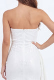 Sparkly White Sequin Bodycon Strapless Short Graduation Dress with Sash