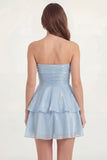 Glitter White Strapless A Line Tiered Ruffled Short Graduation Dress