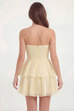 Glitter White Strapless A Line Tiered Ruffled Short Graduation Dress
