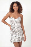 White Black Dot Bodycon Sweetheart Corset Mini Dress with Ruffles