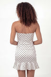 White Black Dot Bodycon Sweetheart Corset Mini Dress with Ruffles