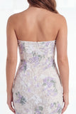 White Purple Flower Keyhole Bodycon Mini Dress with Bow