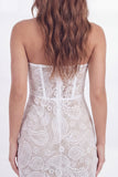 White Corset Lace Floral Strapless Short Graduation Dress