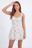 White Pink Flower A Line Ruffled Short Graduation Dress with Pearls