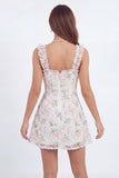 White Pink Flower A Line Ruffled Short Graduation Dress with Pearls