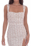 White Floral Bodycon Thick Straps Short Graduation Dress with Slit