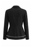 2 Piece Notched Lapel Double Breasted Wide Leg Black Prom Suits with Ruffles