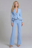 2 Piece Notched Lapel Double Breasted Wide Leg Black Prom Suits with Ruffles