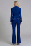 2 Piece Notched Lapel Double Breasted Wide Leg Black Prom Suits with Ruffles