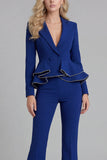 2 Piece Notched Lapel Double Breasted Wide Leg Black Prom Suits with Ruffles