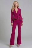 2 Piece Notched Lapel Double Breasted Wide Leg Black Prom Suits with Ruffles