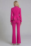 2 Piece Notched Lapel Double Breasted Wide Leg Black Prom Suits with Ruffles