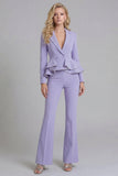 2 Piece Notched Lapel Double Breasted Wide Leg Black Prom Suits with Ruffles