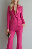 Peak Lapel Blue Double Breasted 2 Piece Wide Leg Prom Suits
