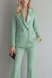 Peak Lapel Blue Double Breasted 2 Piece Wide Leg Prom Suits