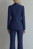 Peak Lapel Blue Double Breasted 2 Piece Wide Leg Prom Suits