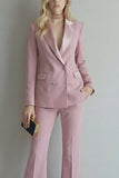 Peak Lapel Blue Double Breasted 2 Piece Wide Leg Prom Suits