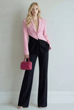 Zapaka Women 2 Piece Black Pink Patchwork Prom Suits Notched Lapel Wide Leg Single Breasted Business Suits