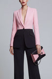 Black Pink 2 Piece Peak Lapel Women Suits with Sleeves
